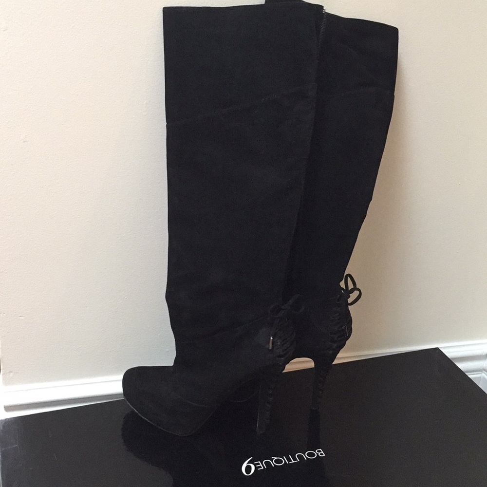 Boutique 9 Black suede knee high high heel boots